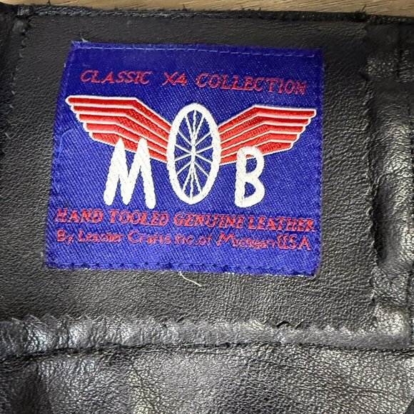 Vintage 90s MOB Classic X4 Collection Hand Tooled Leather Chaps, XL - Picture 3 of 9